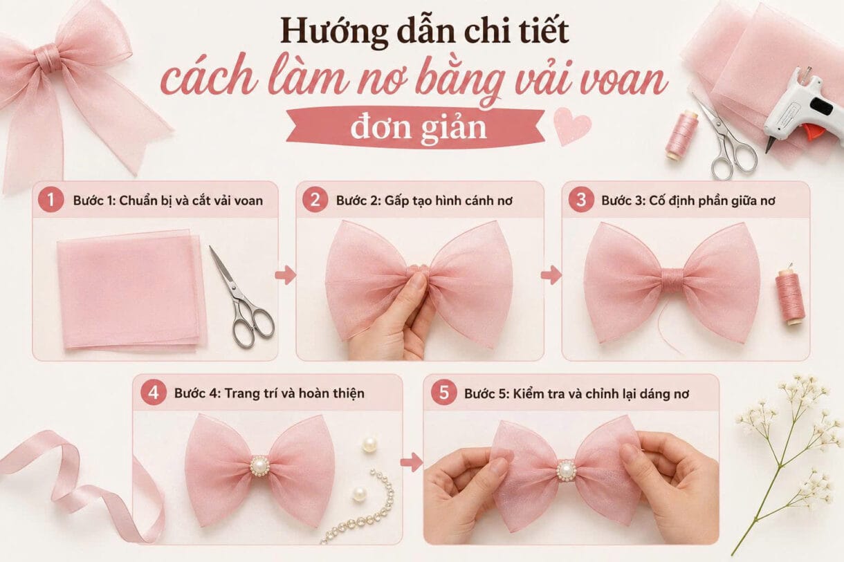 cách làm nơ bằng vải voan